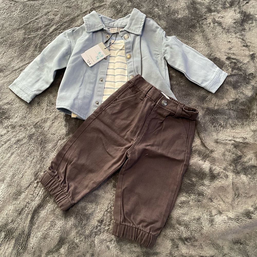 Baby 3-Piece Set in Light Blue & Brown
